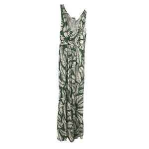 Boden Womens Sleeveless Jersey Maxi Dress Sz 4 Green White Leaf Print Boho
